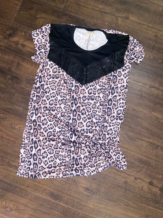 Cheetah & Black Sequin T-Shirt Dress